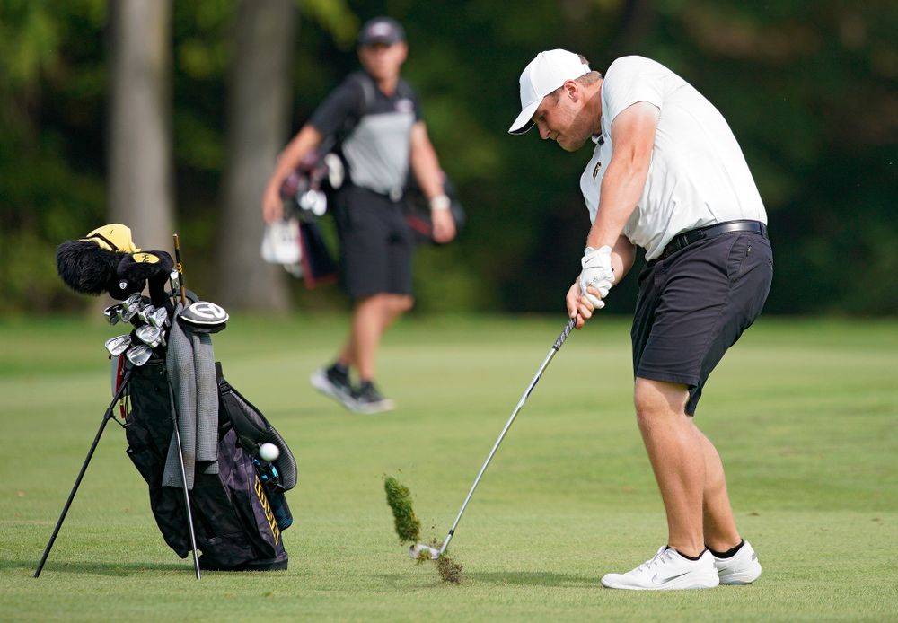 Iowa’s Alex Schaake hits from the fairway during the second day of the Golfweek Conference Challenge at the Cedar Rapids Country Club in Cedar Rapids on Monday, Sep 16, 2019. (Stephen Mally/hawkeyesports.com)