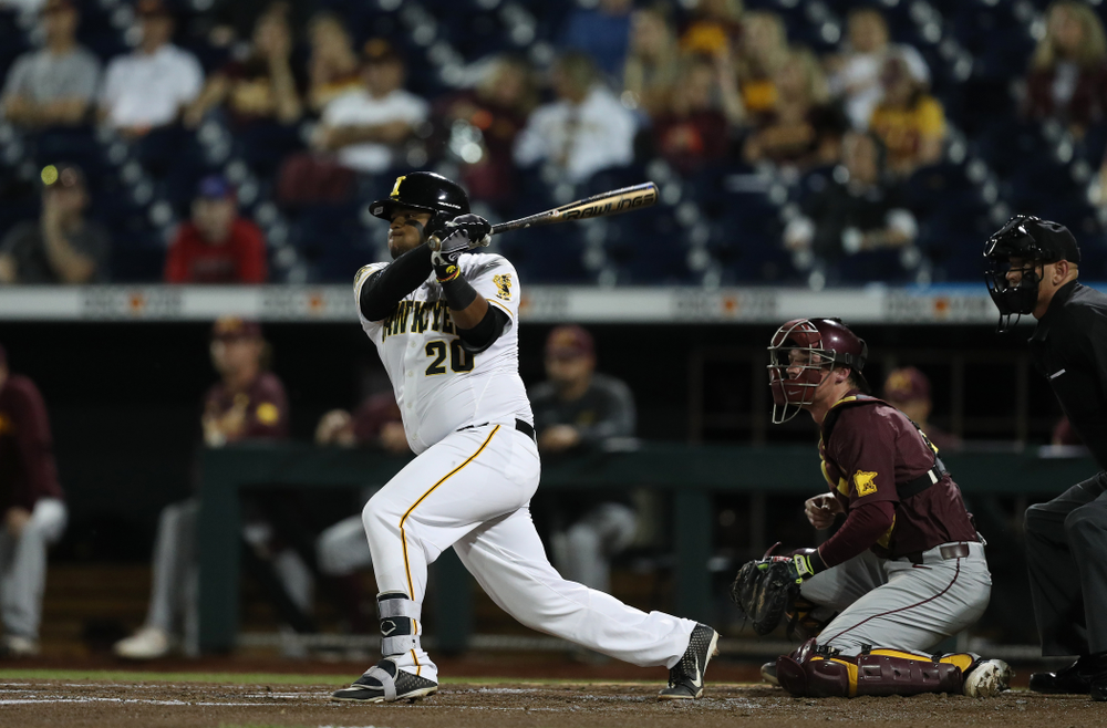 Iowa Hawkeyes Izaya Fullard (20) against the Minnesota Golden Gophers in the Big Ten Baseball Tournament Friday, May 24, 2019 at TD Ameritrade Park in Omaha, Neb. (Brian Ray/hawkeyesports.com)