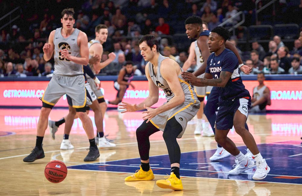 Iowa Hawkeyes forward Ryan Kriener (15) against UConn in the Championship game of the 2K Empire Classic Friday, November 16, 2018 at Madison Square Garden in New York City. (Duncan H.Williams/Freelance)