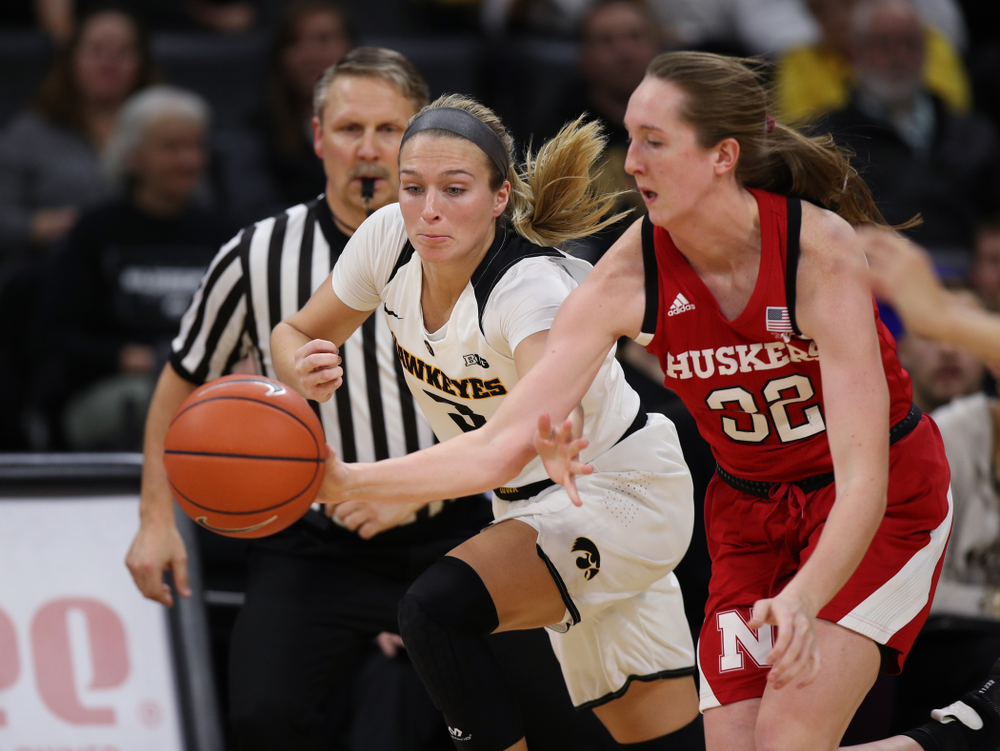 Iowa Hawkeyes guard Makenzie Meyer (3) against the Nebraska Cornhuskers Thursday, January 3, 2019 at Carver-Hawkeye Arena. (Brian Ray/hawkeyesports.com)