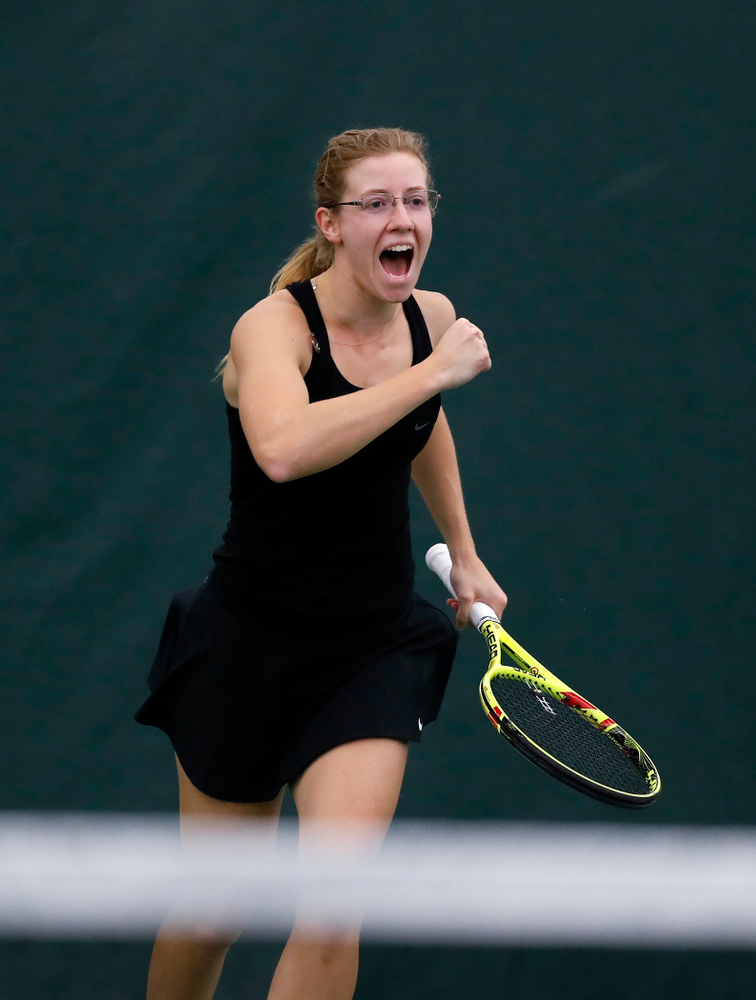 Danielle Burich and Montana Crawford play a doubles match against Ohio State Sunday, March 25, 2018 at the Hawkeye Tennis and Recreation Center. (Brian Ray/hawkeyesports.com)