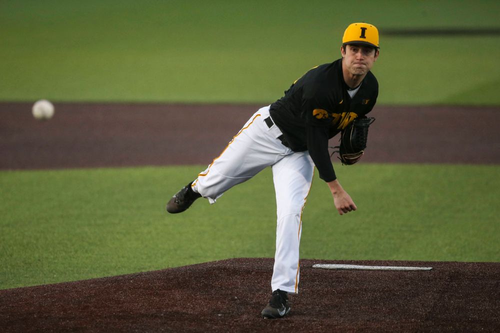 Iowa pitcher Grant Leonard at the game vs. Bradley on Tuesday, March 26, 2019 at (place). (Lily Smith/hawkeyesports.com)