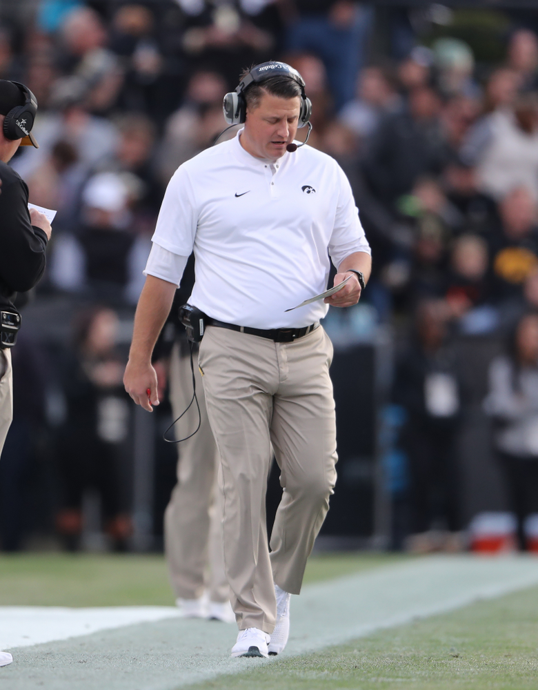 Iowa Hawkeyes offensive coordinator Brian Ferentz against the Purdue Boilermakers Saturday, November 3, 2018 Ross Ade Stadium in West Lafayette, Ind. (Brian Ray/hawkeyesports.com)