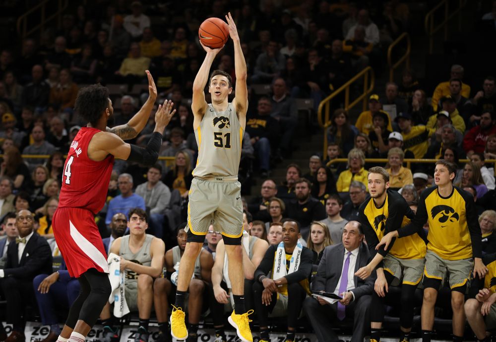 Iowa Hawkeyes forward Nicholas Baer (51) against the Nebraska Cornhuskers Sunday, January 6, 2019 at Carver-Hawkeye Arena. (Brian Ray/hawkeyesports.com)