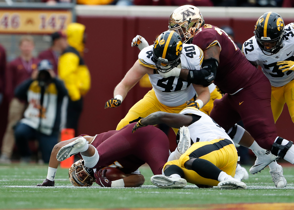 Iowa Hawkeyes defensive end Parker Hesse (40) against the Minnesota Golden Gophers Saturday, October 6, 2018 at TCF Bank Stadium. (Brian Ray/hawkeyesports.com)