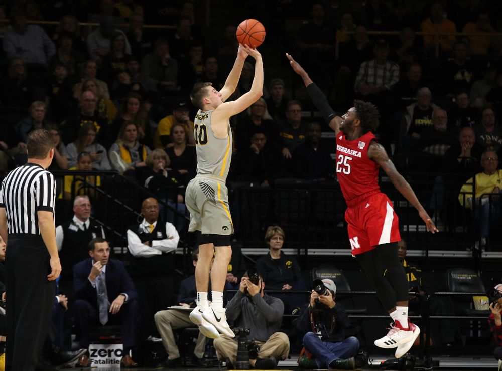 Iowa Hawkeyes guard Joe Wieskamp (10) against the Nebraska Cornhuskers Sunday, January 6, 2019 at Carver-Hawkeye Arena. (Brian Ray/hawkeyesports.com)