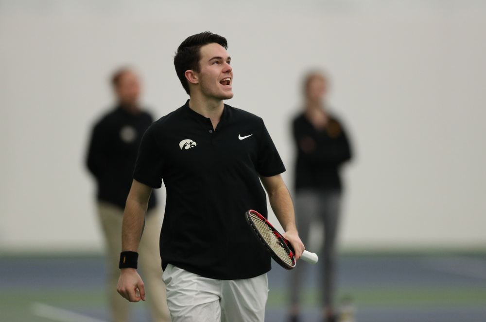 against Utah Sunday, February 10, 2019 at the Hawkeye Tennis and Recreation Complex. (Brian Ray/hawkeyesports.com)