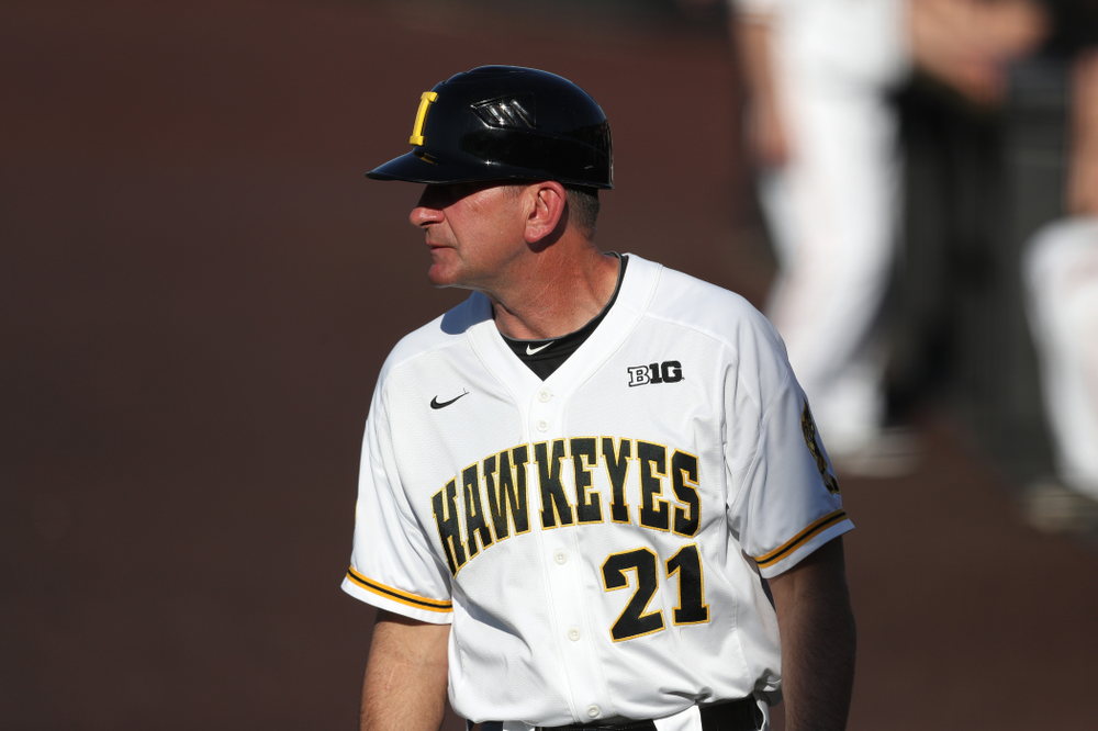 Iowa Hawkeyes head coach Rick Heller against the Nebraska Cornhuskers Saturday, April 20, 2019 at Duane Banks Field. (Brian Ray/hawkeyesports.com)