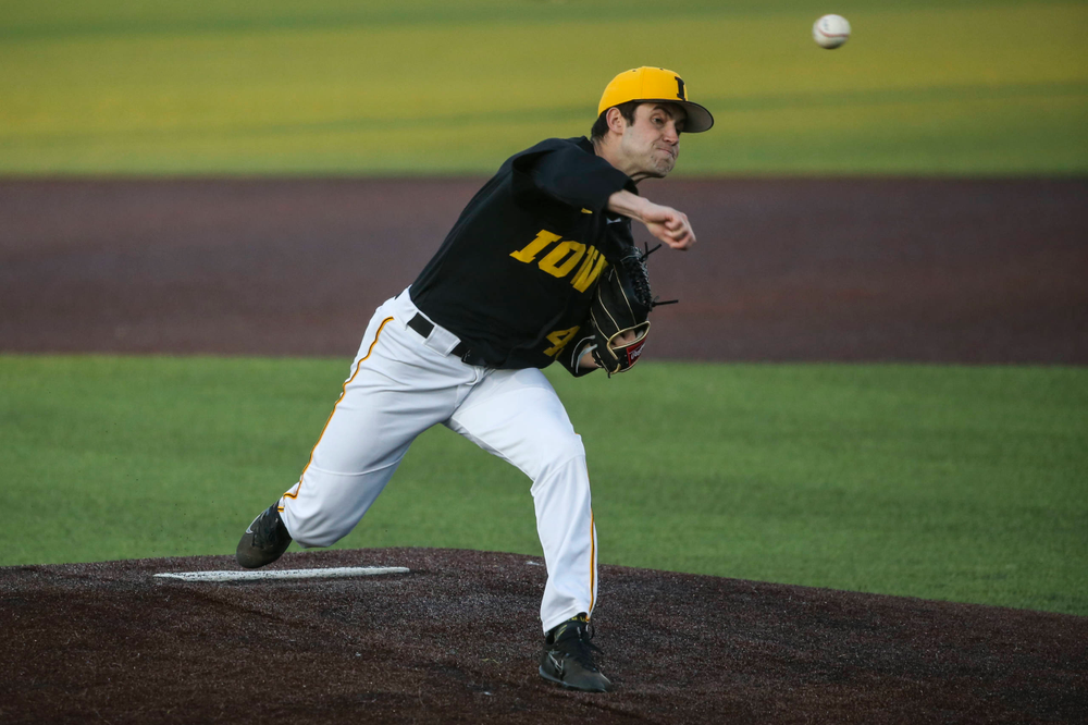 Iowa pitcher Grant Leonard at the game vs. Bradley on Tuesday, March 26, 2019 at (place). (Lily Smith/hawkeyesports.com)