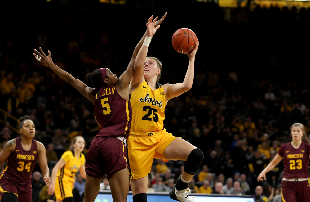 Iowa Hawkeyes forward/center Monika Czinano (25) against the Minnesota Golden Gophers Thursday, February 27, 2020 at Carver-Hawkeye Arena. (Brian Ray/hawkeyesports.com)