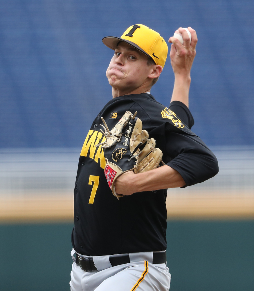 Iowa Hawkeyes Grant Judkins (7) against the Nebraska Cornhuskers in the first round of the Big Ten Baseball Tournament Friday, May 24, 2019 at TD Ameritrade Park in Omaha, Neb. (Brian Ray/hawkeyesports.com)