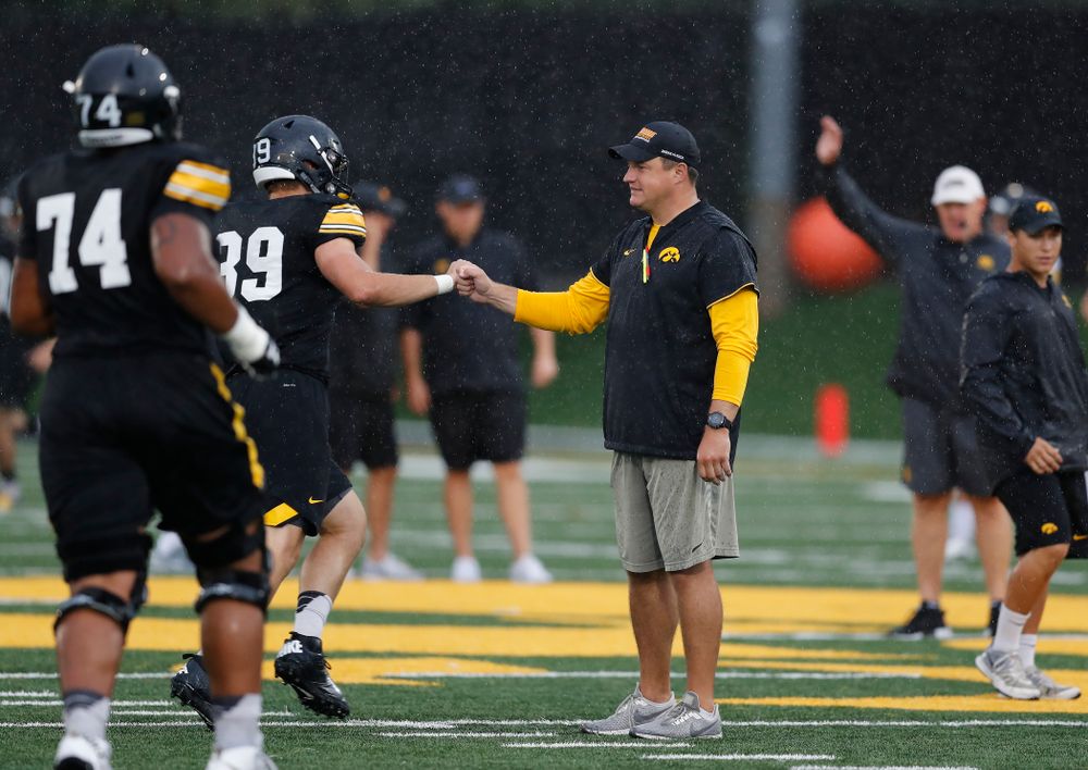 Iowa Hawkeyes offensive coordinator Brian Ferentz during camp practice No. 15 Monday, August 20, 2018 at the Hansen Football Performance Center. (Brian Ray/hawkeyesports.com)