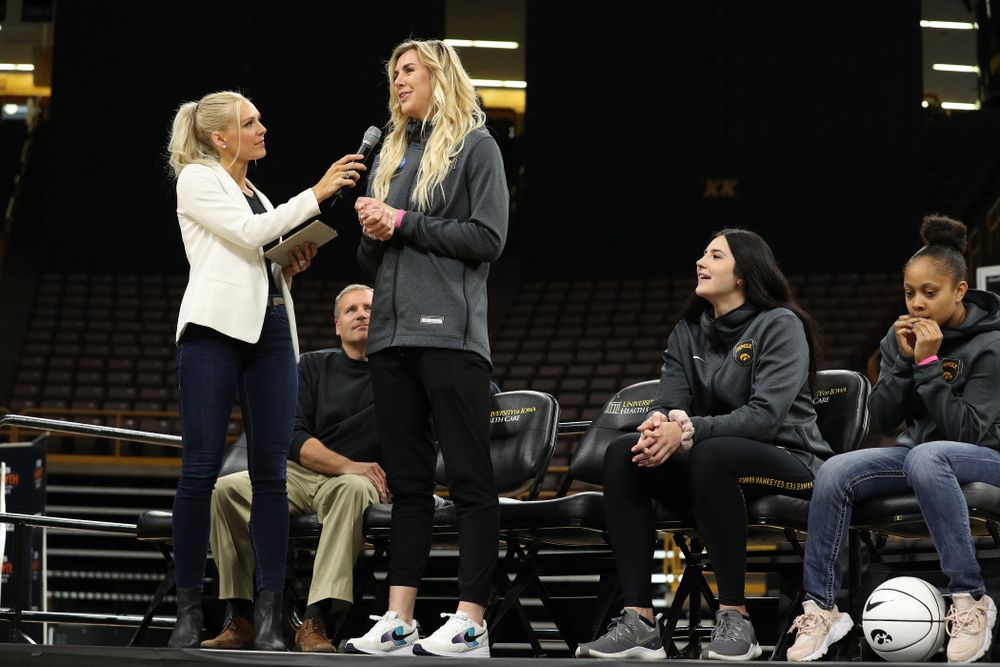 Laura Vandenberg interviews Iowa Hawkeyes forward Hannah Stewart (21) during the teamÕs Celebr-Eight event Wednesday, April 24, 2019 at Carver-Hawkeye Arena. (Brian Ray/hawkeyesports.com)