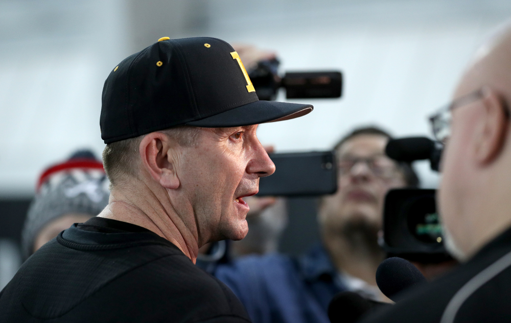 Iowa Hawkeyes head coach Rick Heller answers questions from reporters during their annual media day Thursday, February 6, 2020 at the Indoor Practice Facility. (Brian Ray/hawkeyesports.com)