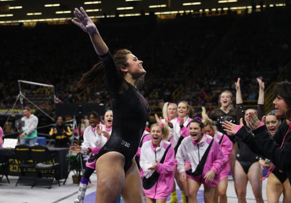 Iowa’s Erin Castle competes on the beam against Michigan Friday, February 14, 2020 at Carver-Hawkeye Arena. (Brian Ray/hawkeyesports.com)