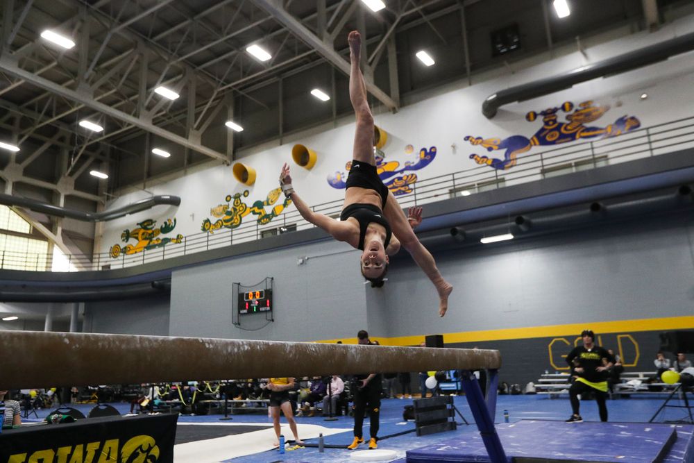 Allie Gilchrist performs on the beam during the Iowa women’s gymnastics Black and Gold Intraquad Meet on Saturday, December 7, 2019 at the UI Field House. (Lily Smith/hawkeyesports.com)