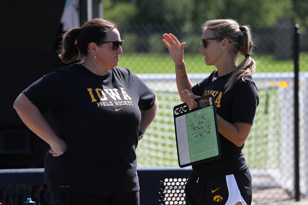 Iowa Hawkeyes head coach Lisa Cellucci and assistant coach Roz Ellis during the teamÕs annual media day Friday, August 23, 2019 at Grant Field. (Brian Ray/hawkeyesports.com)