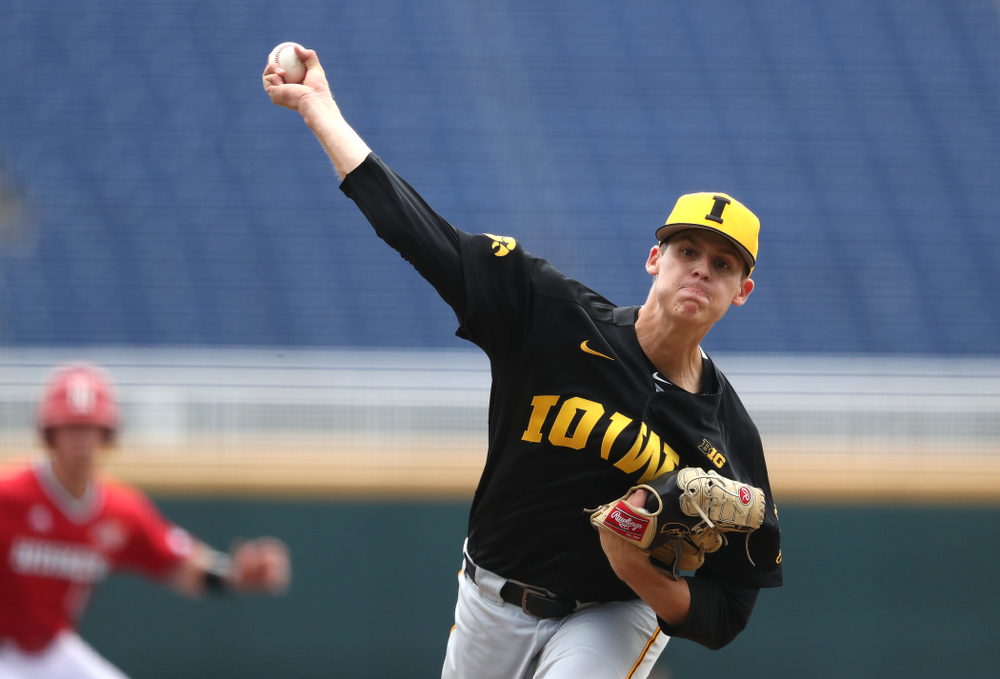 Iowa Hawkeyes Grant Judkins (7) against the Nebraska Cornhuskers in the first round of the Big Ten Baseball Tournament Friday, May 24, 2019 at TD Ameritrade Park in Omaha, Neb. (Brian Ray/hawkeyesports.com)