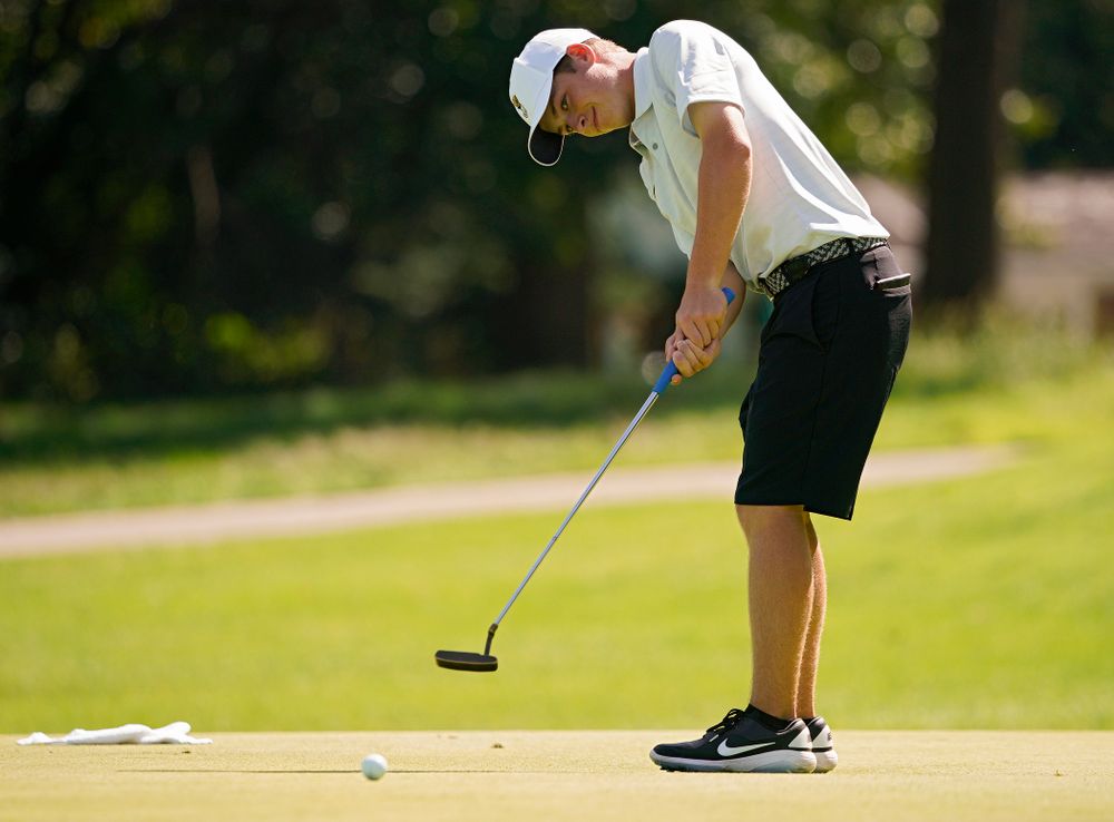 Iowa’s Matthew Garside putts during the second day of the Golfweek Conference Challenge at the Cedar Rapids Country Club in Cedar Rapids on Monday, Sep 16, 2019. (Stephen Mally/hawkeyesports.com)
