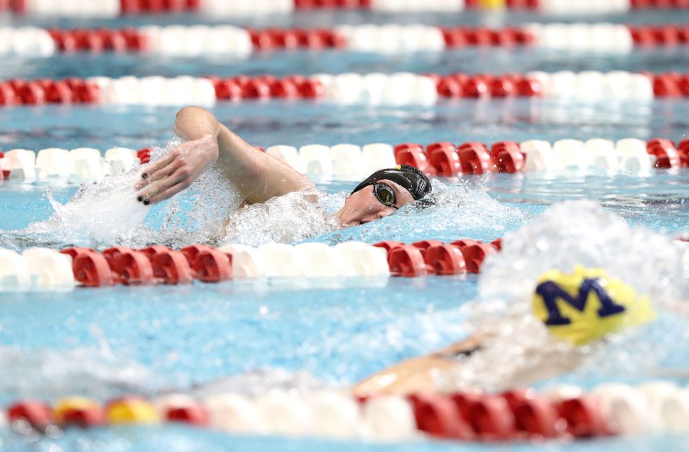 Iowa's Allyssa Fluit swims the 500-yard freestyle during the 2019 Women's Big Ten Swimming and Diving meet Thursday, February 21, 2019 in Bloomington, Indiana. (Brian Ray/hawkeyesports.com)