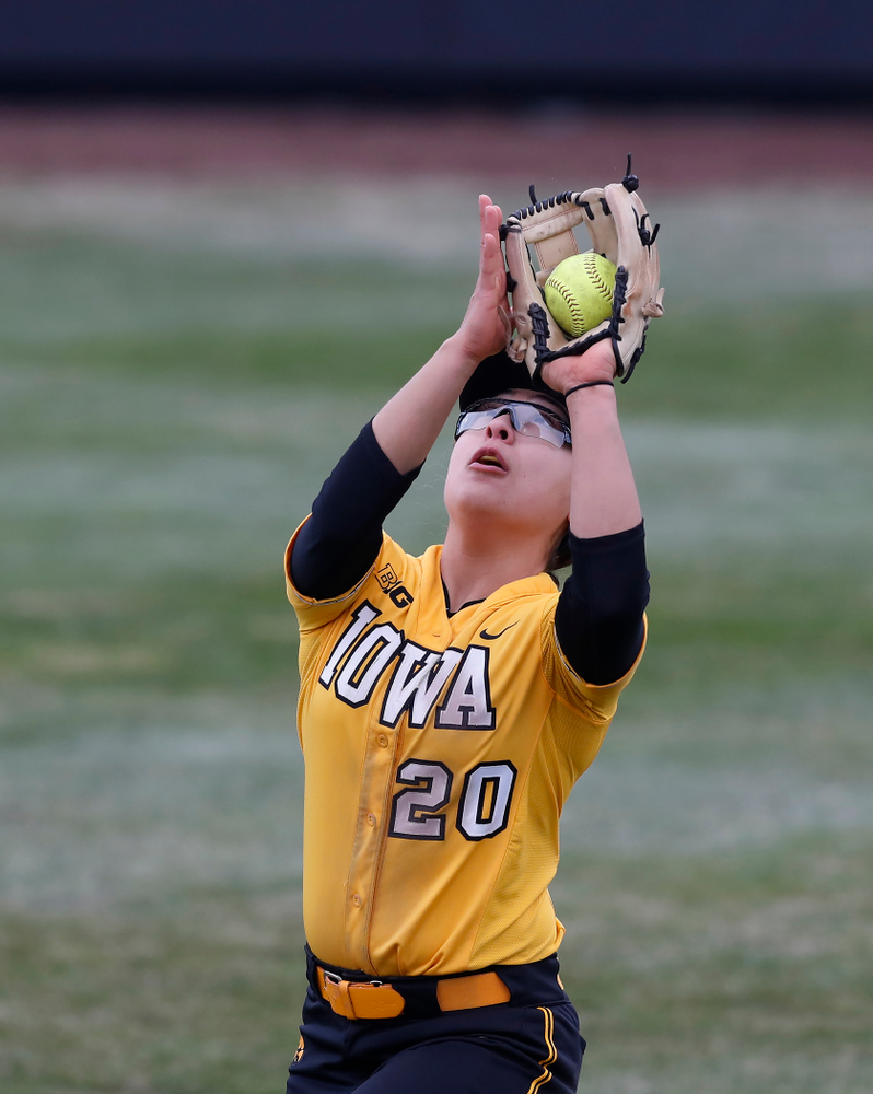 Iowa Hawkeyes infielder Daniella Ibarra (20) against UW Green Bay Tuesday, March 27, 2018 at Bob Pearl Field. (Brian Ray/hawkeyesports.com)