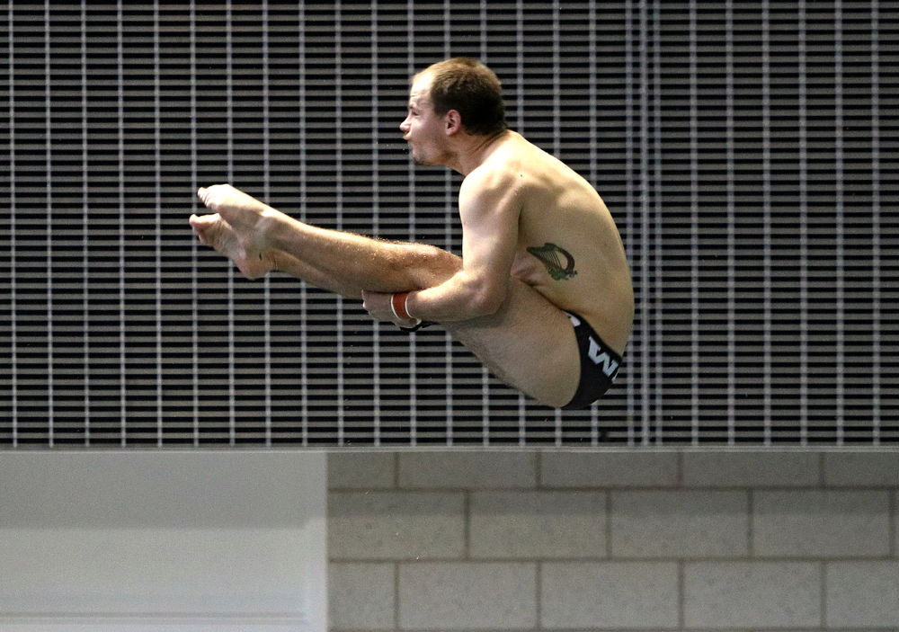 Iowa’s Anton Hoherz competes in the men’s 3-meter diving event during their meet against Michigan State and Northern Iowa at the Campus Recreation and Wellness Center in Iowa City on Friday, Oct 4, 2019. (Stephen Mally/hawkeyesports.com)