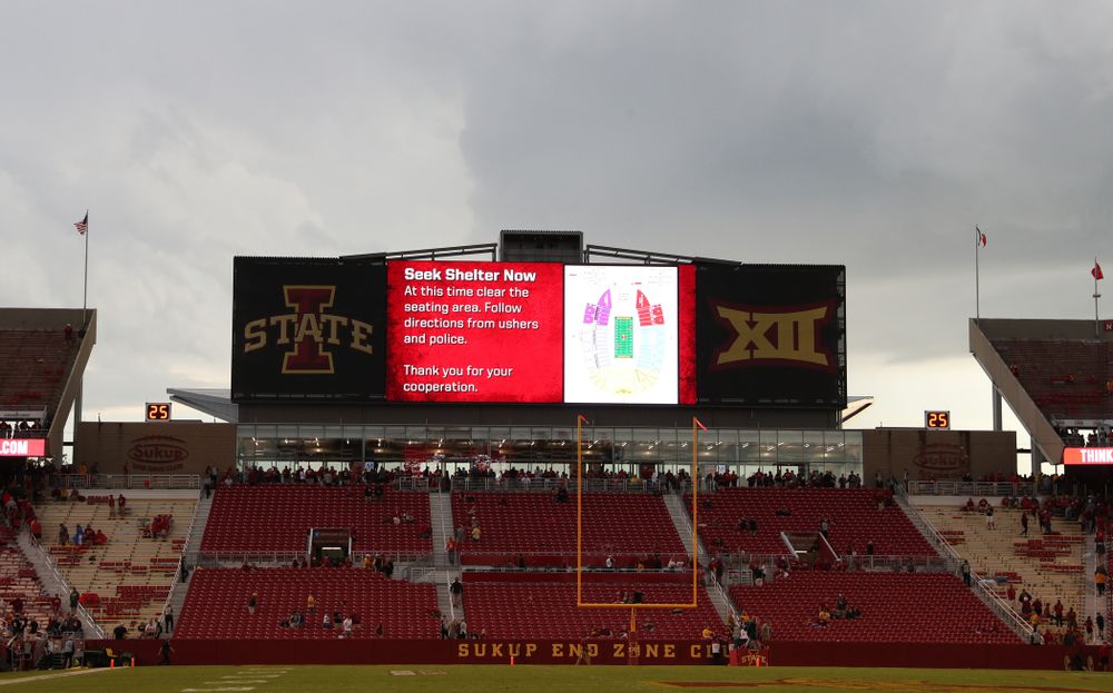 A weather delay stops the Iowa Hawkeyes game against the Iowa State Cyclones Saturday, September 14, 2019 at Jack Trice Stadium in Ames, Iowa. (Brian Ray/hawkeyesports.com)