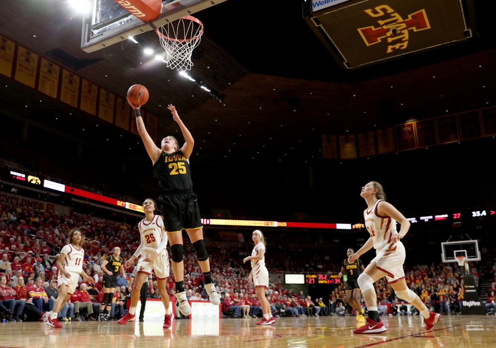 Iowa Hawkeyes forward/center Monika Czinano (25) against the Iowa State Cyclones Wednesday, December 11, 2019 at Hilton Coliseum in Ames, Iowa(Brian Ray/hawkeyesports.com)