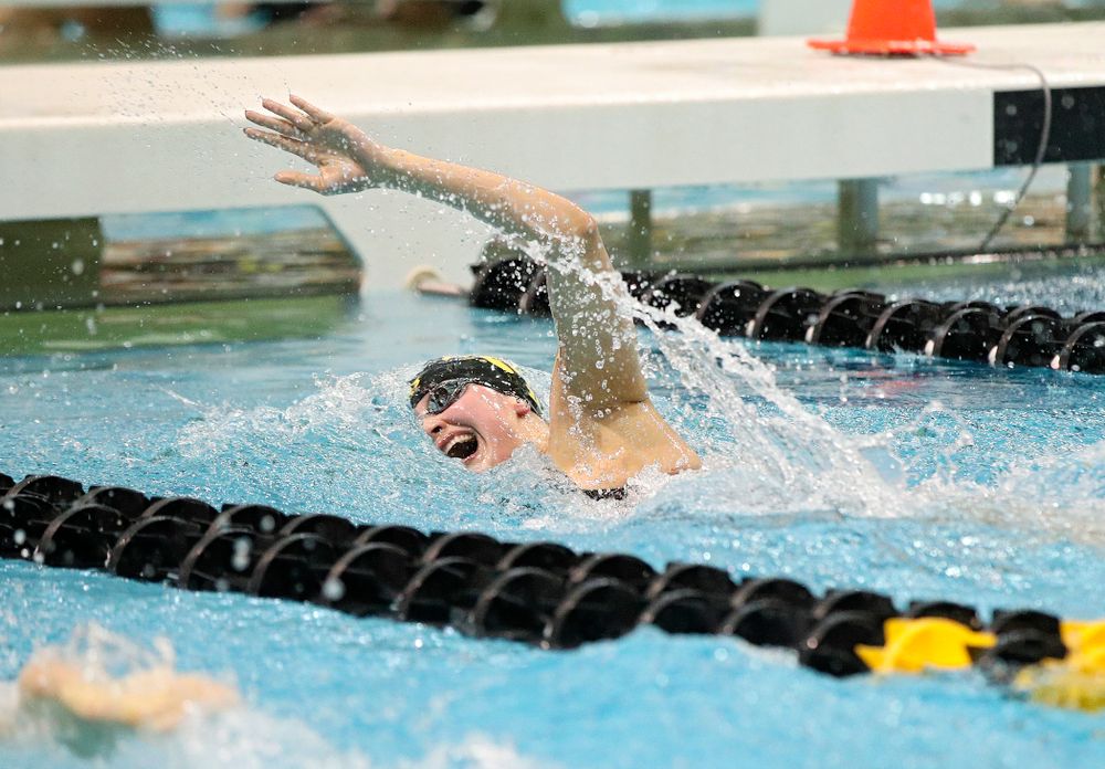 Iowa’s Hannah Burvill swims the women’s 200 yard freestyle final event during the 2020 Women’s Big Ten Swimming and Diving Championships at the Campus Recreation and Wellness Center in Iowa City on Friday, February 21, 2020. (Stephen Mally/hawkeyesports.com)