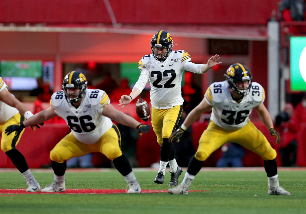 Iowa Hawkeyes punter Michael Sleep-Dalton (22) against the Nebraska Cornhuskers Friday, November 29, 2019 at Memorial Stadium in Lincoln, Neb. (Brian Ray/hawkeyesports.com)