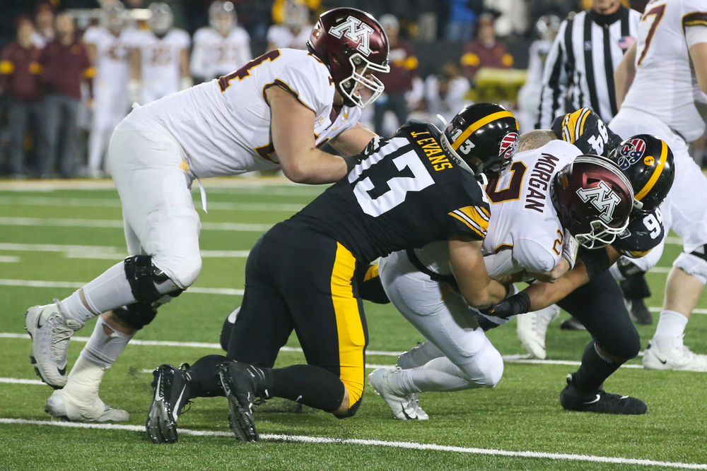 Iowa Hawkeyes linebacker Joe Evans (13) during Iowa football vs Minnesota on Saturday, November 16, 2019 at Kinnick Stadium. (Lily Smith/hawkeyesports.com)