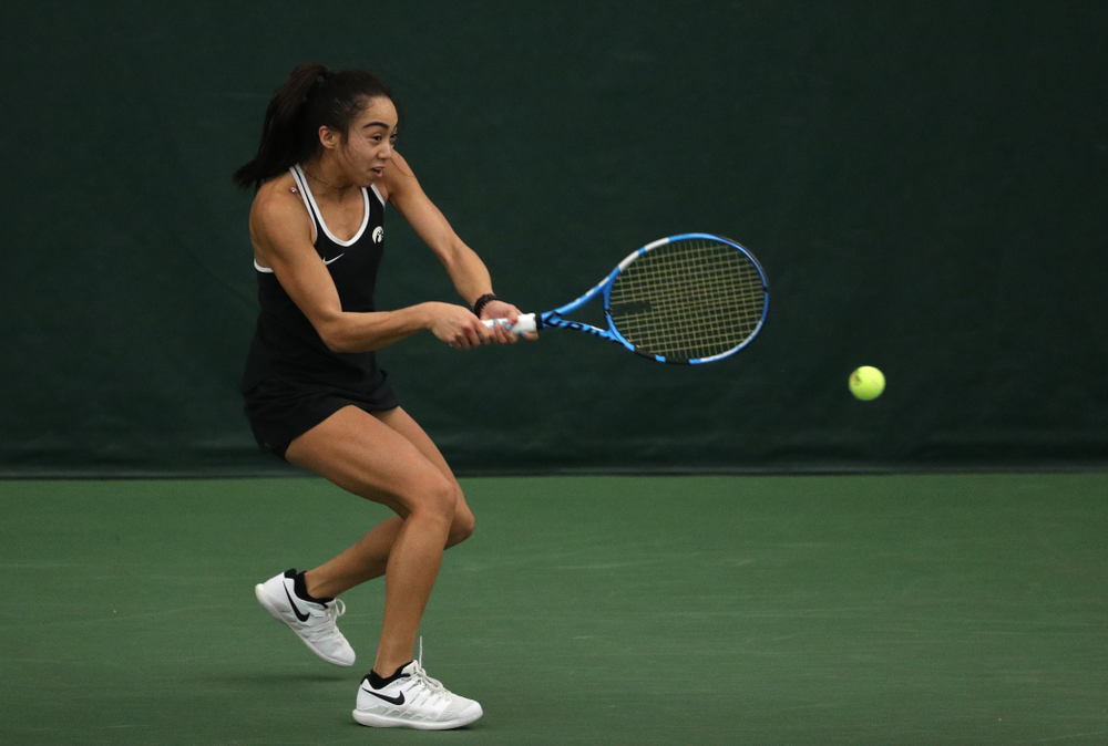 Iowa's Michelle Bacalla against the Penn State Nittany Lions Sunday, February 24, 2019 at the Hawkeye Tennis and Recreation Complex. (Brian Ray/hawkeyesports.com)