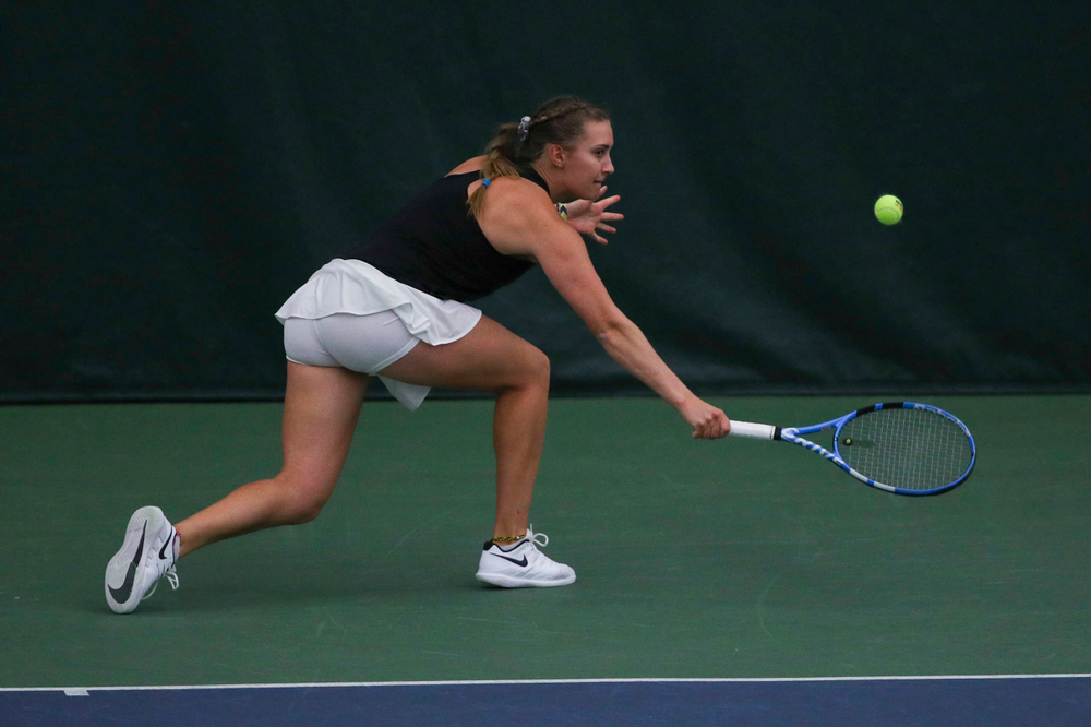 IowaÕs Ashleigh Jacobs at womenÕs tennis senior day vs Nebraska on Saturday, April 13, 2019 at the Hawkeye Tennis and Recreation Complex. (Lily Smith/hawkeyesports.com)