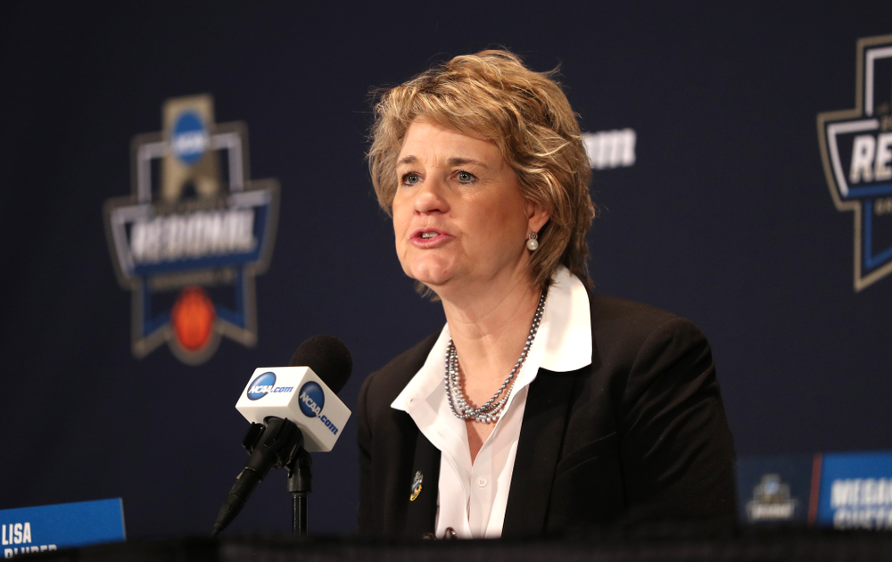 Iowa Hawkeyes head coach Lisa Bluder against the NC State Wolfpack in the regional semi-final of the 2019 NCAA Women's College Basketball Tournament Saturday, March 30, 2019 at Greensboro Coliseum in Greensboro, NC.(Brian Ray/hawkeyesports.com)