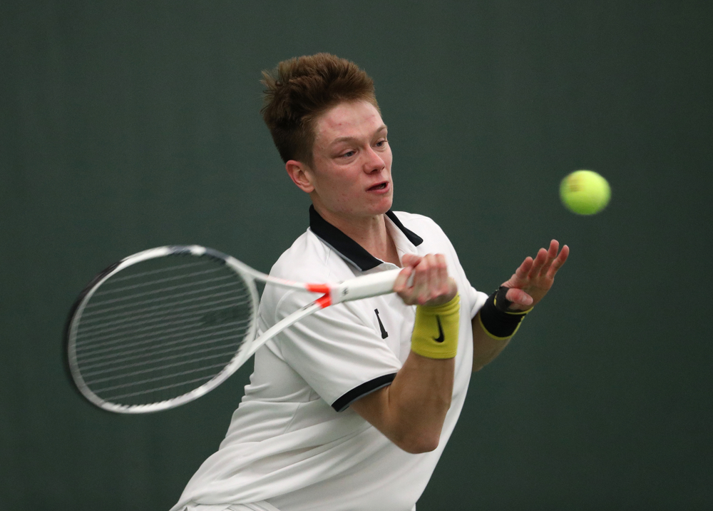 Iowa's Jason Kerst against North Dakota Friday, January 25, 2019 at the Hawkeye Tennis and Recreation Complex. (Brian Ray/hawkeyesports.com)