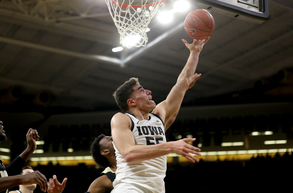 Iowa Hawkeyes forward Luka Garza (55) against the Purdue Boilermakers Tuesday, March 3, 2020 at Carver-Hawkeye Arena. (Brian Ray/hawkeyesports.com)