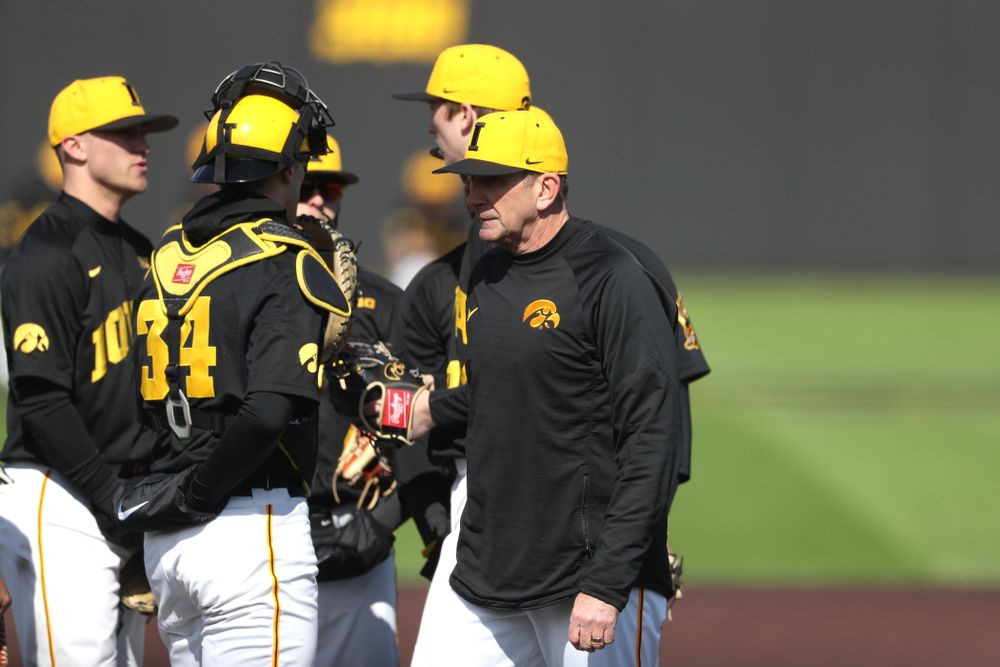 Head Coach Rick Heller against California State Northridge Sunday, March 17, 2019 at Duane Banks Field. (Brian Ray/hawkeyesports.com)