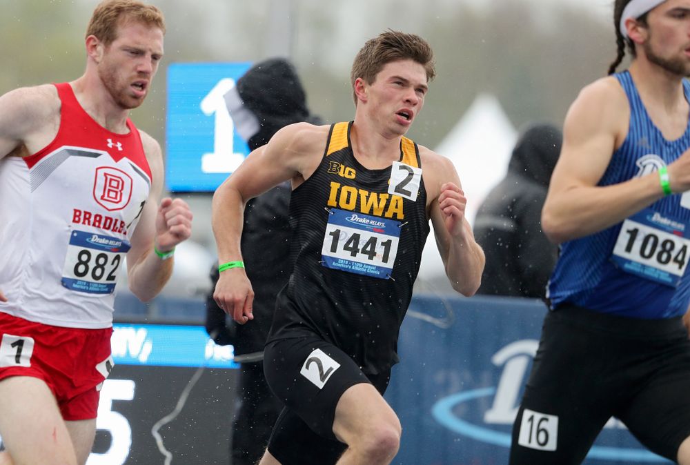Iowa's Alec Still runs the men's 800 meter event during the third day of the Drake Relays at Drake Stadium in Des Moines on Saturday, Apr. 27, 2019. (Stephen Mally/hawkeyesports.com)