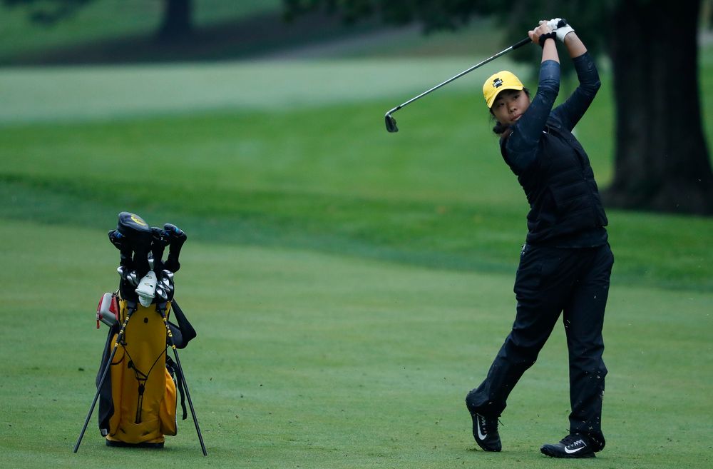 Iowa's Rachel Fujitani hits an approach shot during the final round of the Diane Thomason Invitational at Finkbine Golf Course on September 30, 2018. (Tork Mason/hawkeyesports.com)