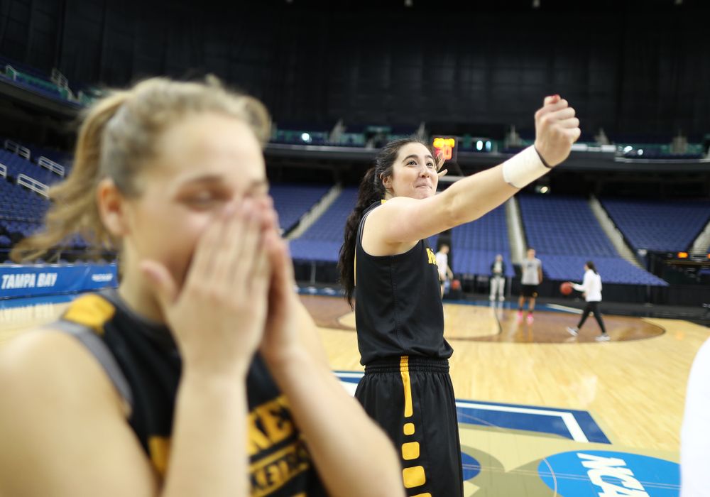 Iowa Hawkeyes forward Megan Gustafson (10) during practice and media before the regional final of the 2019 NCAA Women's College Basketball Tournament against the Baylor Bears Sunday, March 31, 2019 at Greensboro Coliseum in Greensboro, NC.(Brian Ray/hawkeyesports.com)