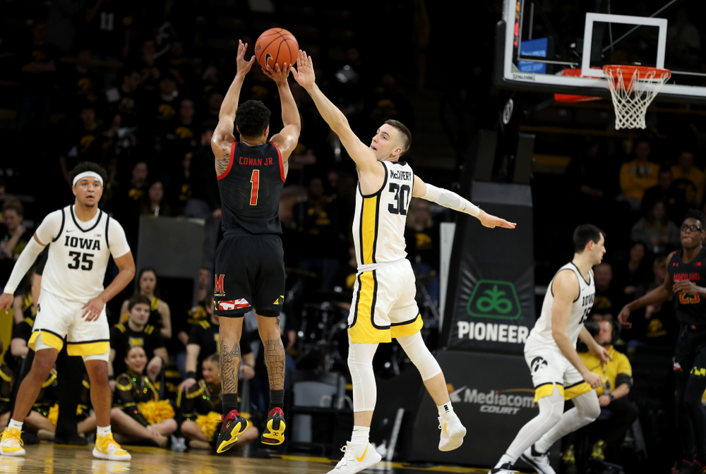 Iowa Hawkeyes guard Connor McCaffery (30) against the Maryland Terrapins Friday, January 10, 2020 at Carver-Hawkeye Arena. (Brian Ray/hawkeyesports.com)