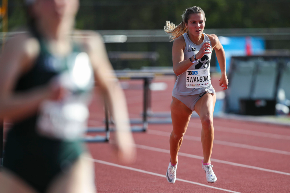 Iowa's Addie Swanson runs during the women's 400-meter hurdles at the Big Ten Outdoor Track and Field Championships at Francis X. Cretzmeyer Track on Friday, May 10, 2019. (Lily Smith/hawkeyesports.com)