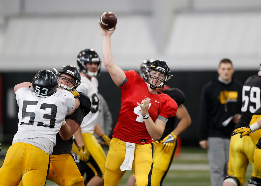 Iowa Hawkeyes quarterback Nathan Stanley (4) Wednesday, April 4, 2018 at the Hansen Football Performance Center. (Brian Ray/hawkeyesports.com)