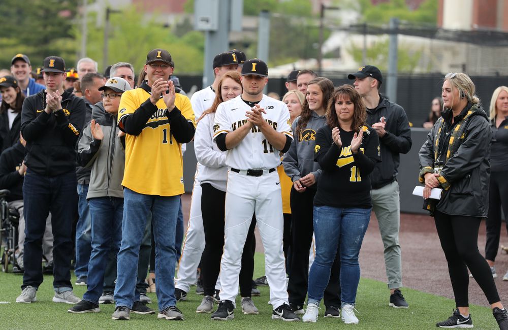 Iowa Hawkeyes Cole McDonald (11) during senior day festivities before their game against Michigan State Sunday, May 12, 2019 at Duane Banks Field. (Brian Ray/hawkeyesports.com)