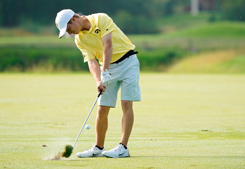 Iowa’s Matthew Garside hits from the fairway during the third day of the Golfweek Conference Challenge at the Cedar Rapids Country Club in Cedar Rapids on Tuesday, Sep 17, 2019. (Stephen Mally/hawkeyesports.com)