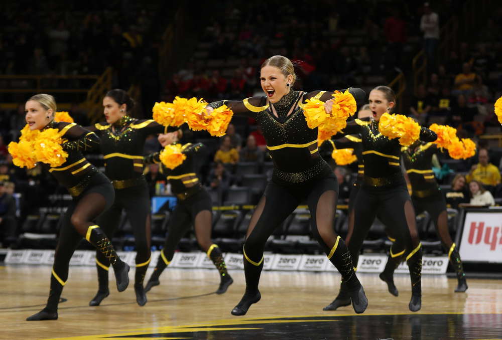 The Iowa Dance Team performs at halftime of the Iowa Hawkeyes game against the Nebraska Cornhuskers Thursday, January 3, 2019 at Carver-Hawkeye Arena. (Brian Ray/hawkeyesports.com)