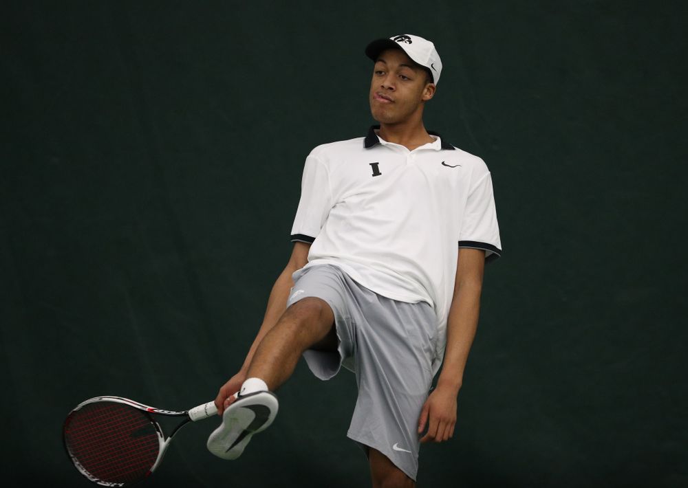Iowa's Oliver Okonkwo against Western Michigan Saturday, January 19, 2019 at the Hawkeye Tennis and Recreation Complex. (Brian Ray/hawkeyesports.com)