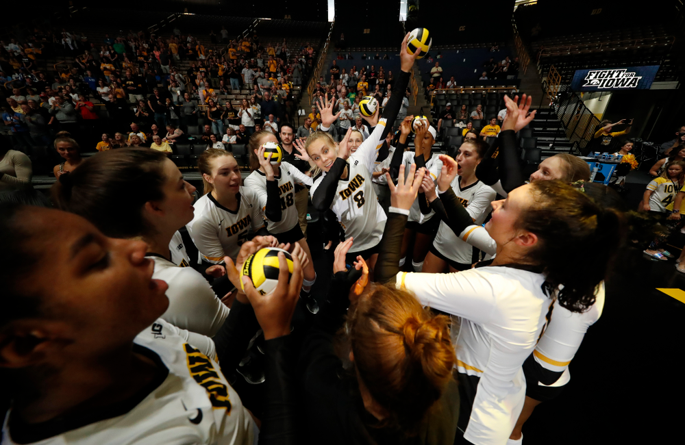 Iowa Hawkeyes right side hitter Reghan Coyle (8) is introduced before their game against Eastern Illinois Sunday, September 9, 2018 at Carver-Hawkeye Arena. (Brian Ray/hawkeyesports.com)