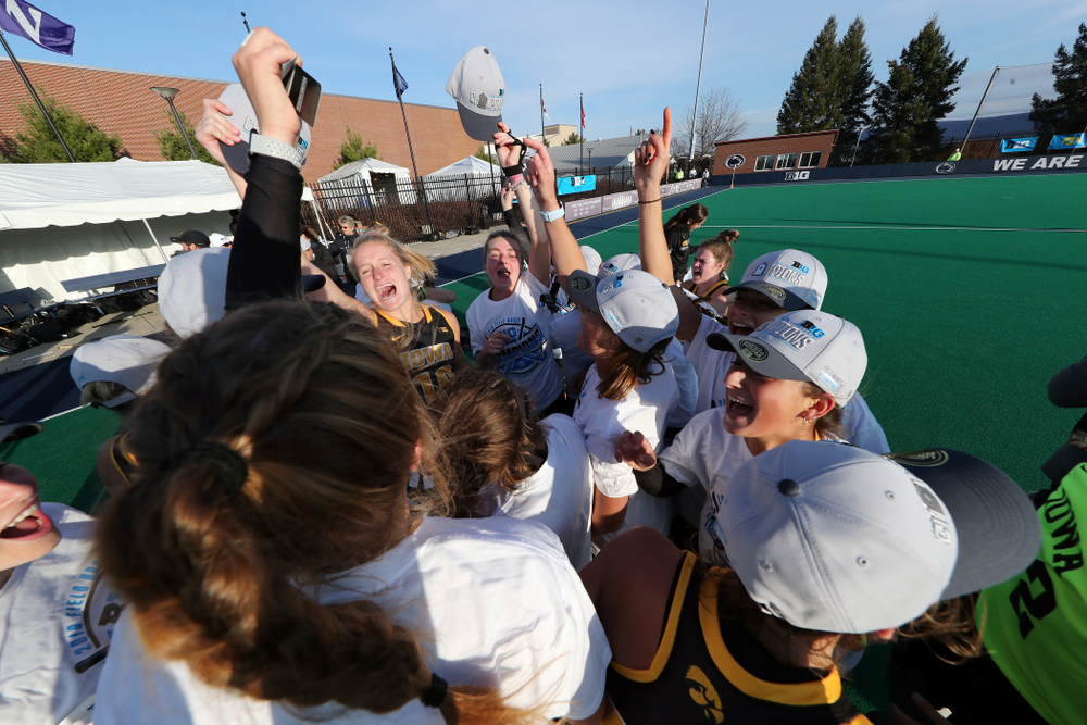 The Iowa Hawkeyes celebrate their 1-0 overtime victory over Penn State to win the 2019 Big Ten Field Hockey Tournament Sunday, November 10, 2019 at Penn State (Brian Ray/hawkeyesports.com)