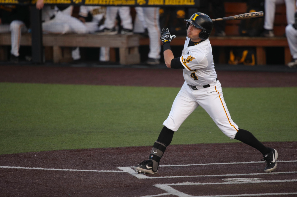 Iowa infielder Mitchell Boe at game 1 vs Rutgers on Friday, April 5, 2019 at Duane Banks Field. (Lily Smith/hawkeyesports.com)